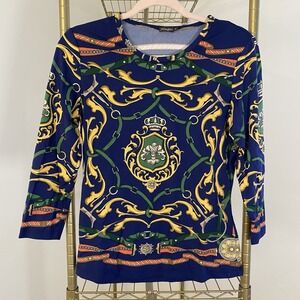 J.McLaughlin Signature Catalina Cloth Equestrian Rope Belt Shirt Blue Medium